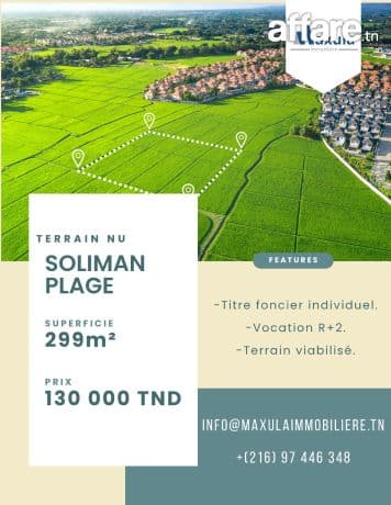 À VENDRE TERRAIN D’ANGLE DE 299M² À SOLIMAN PLAGE