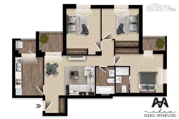 Appartement S+3 – 133 m² – La Manouba