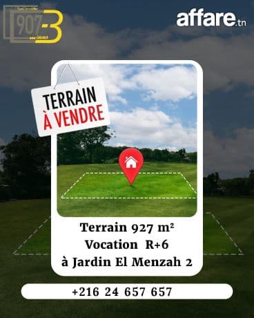  À Vendre – Terrain de 927 m² à Jardin El Menzah 2 