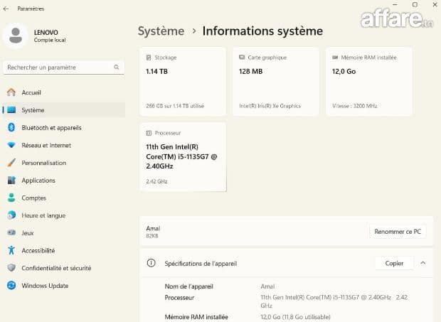 PC Lenovo IdeaPad i5 11th Gen 