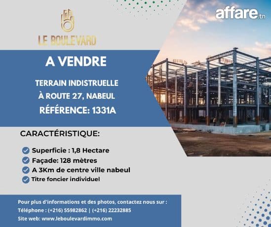 À Vendre : Terrain industriel/commercial sur R27, Nabeul