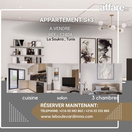 A vendre Appartement S+3 à Soukra , Ariana