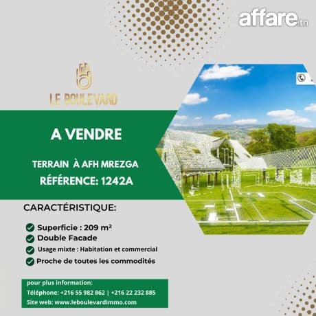 A Vendre Terrain 209m² à AFH Mrezga, Nabeul 