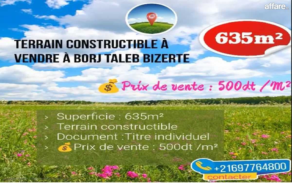 Terrain constructible à vendre à Borj Taleb Bizerte