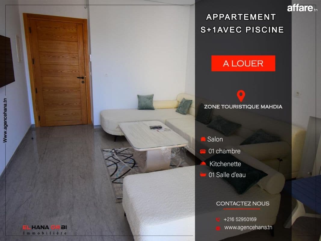 appartement s+1 avec piscine a louer en zone touristique