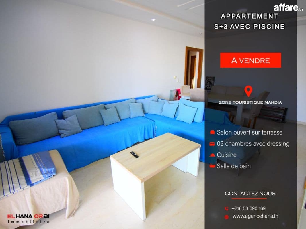 à vendre appartement s+3 avec piscine zone touristique