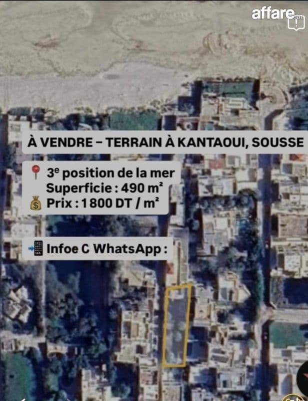 Terrain kantoui 490 m2 à sousse