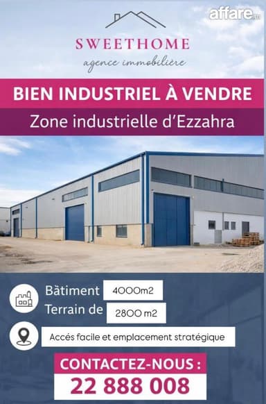 Bien Industriel à vendre à Zone Industrielle d'Ezzahra 