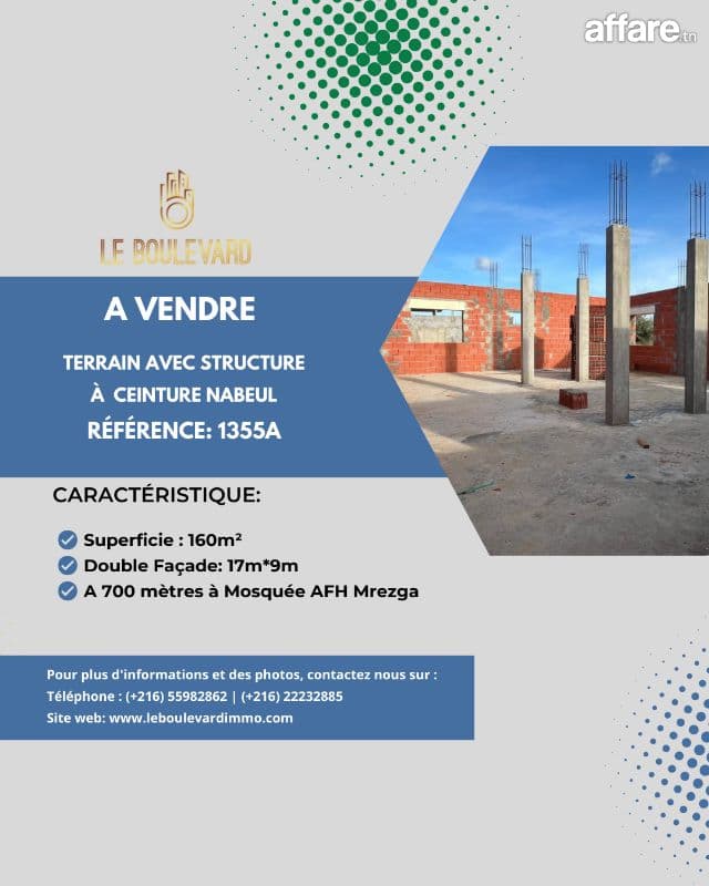 A vendre terrain  avec structure à Ceinture Mrezga