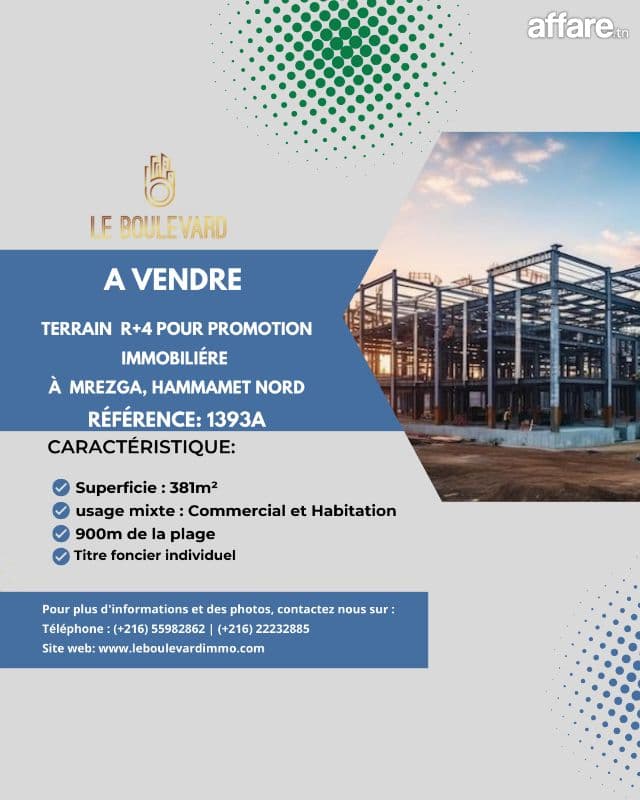 A vendre terrain R+4 à Mrezga , Nabeul 