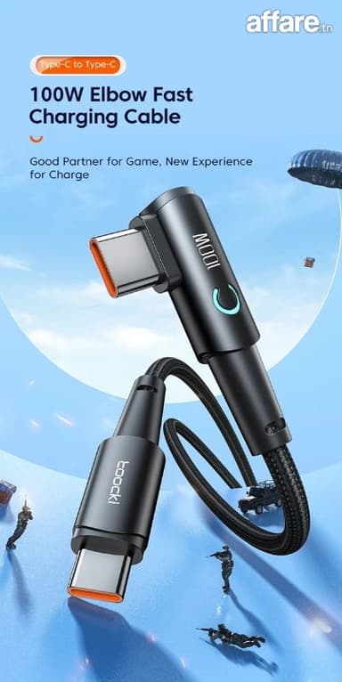 Câble charge Type-C Type-C PD100W 2Metres 90 Gameur