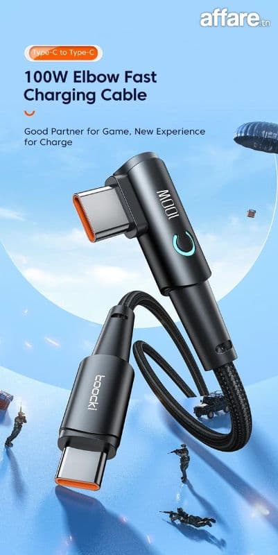 Câble charge Type C 100W 2Metres 90°