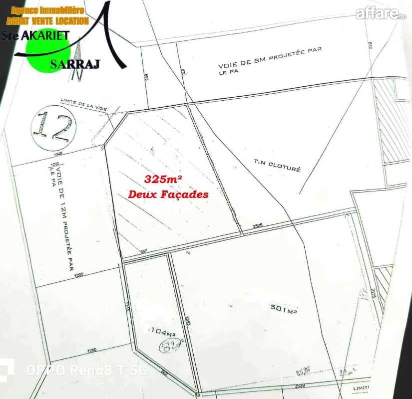 #Terrain #Clôturé [#325m²= #Deux Façades] #Kalaa Seghira