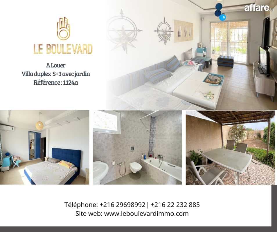 Location annuelle : Villa Duplex S+3 Avec Jardin à Hammamet 