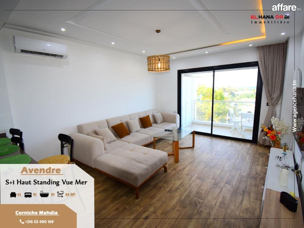 à vendre appartement s+1 haut standing et vue sur mer 