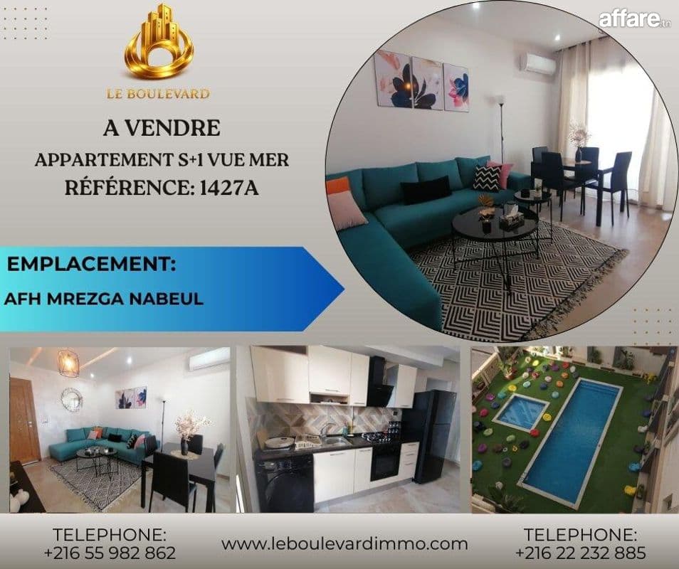 A Vendre Appartement S+1 Vue Sur Mer à AFH Mrezga, Nabeul