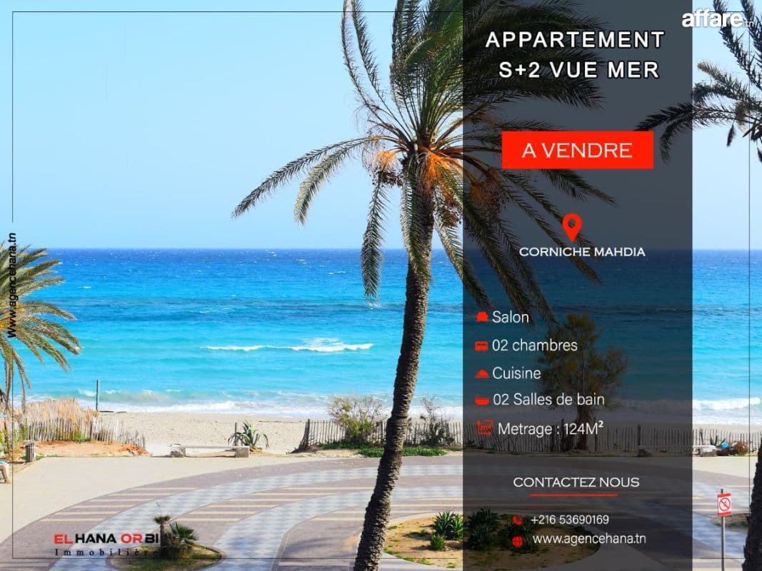 À Vendre Appartement S+2 Pied dans L’eau et vue sur mer