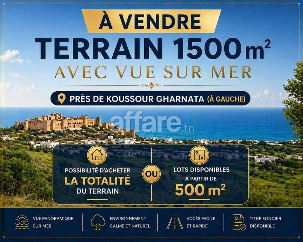 Terrain 1500m² Vue de Mer Prés Koussour Gharnata à Gauche