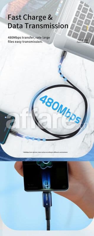 Câble de charge rapide de type C PD100W 2Metres