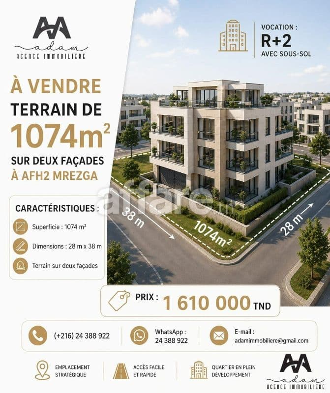 Terrain de 1074 m² à AFH2 Mrezga