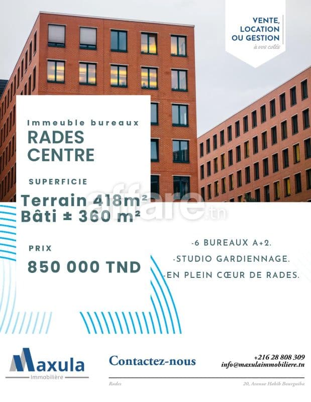 À VENDRE IMMEUBLE BUREAUTIQUE R+2 EN PLEIN COEUR DE RADE