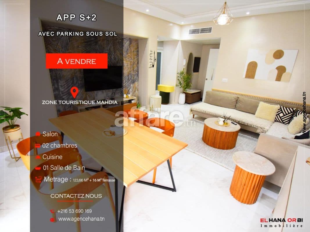 À Vendre Appartement S+2 meublé avec parking à mahdia