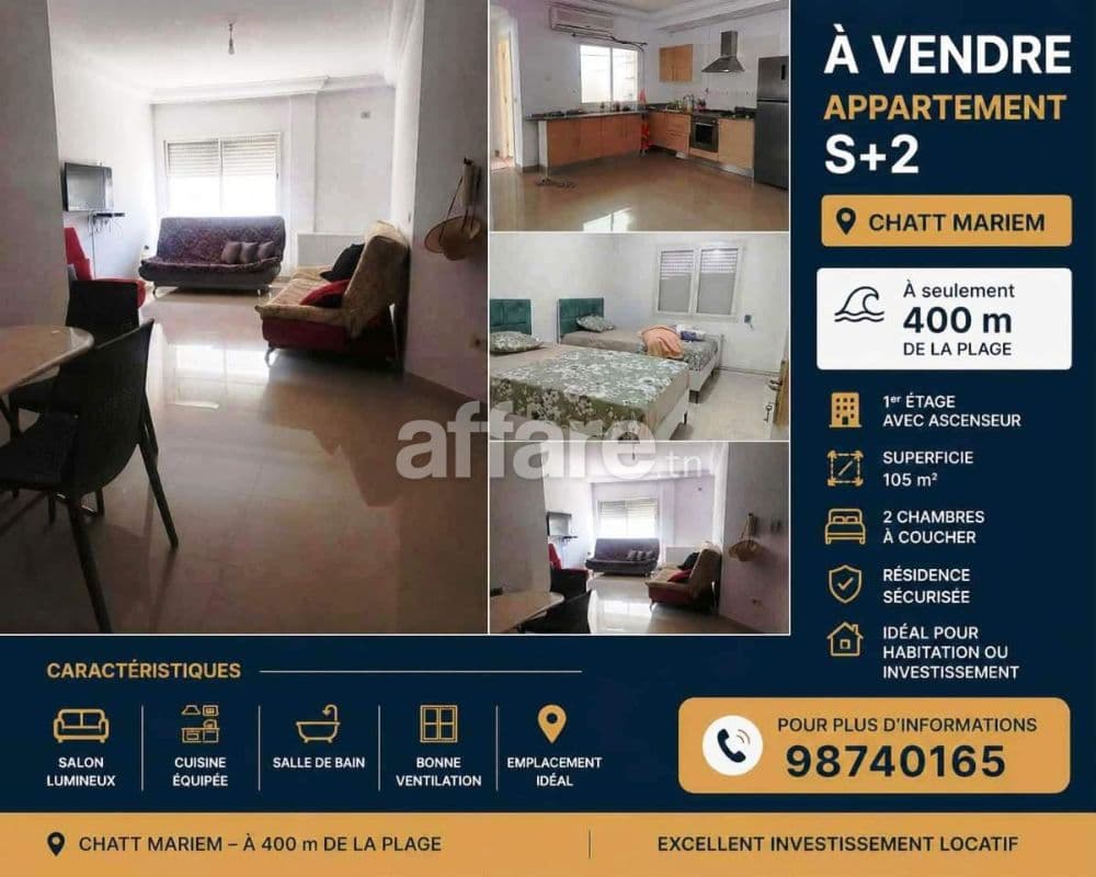 À Vendre Appartement S+2 Proche de la Plage Tantana