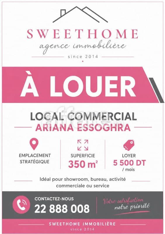 Local commercial 350m² à louer à Ariana Essoughra