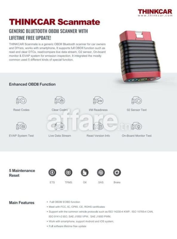 A VENDRE APPAREIL DE DIAGNOSTIC THINKCAR SCANMATE