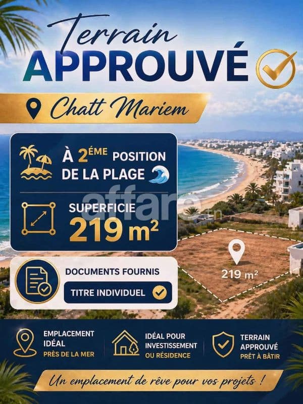 Lot [#219m²] #Au 2éme Position de la #Plage #Chatt Mariem 