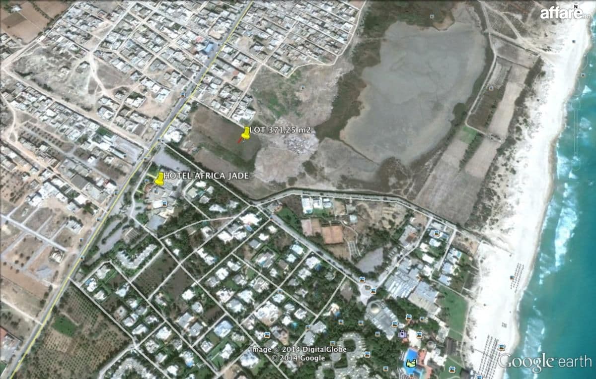 Korba plage vd terrain 371 m² a côté hôtel Africa Jade