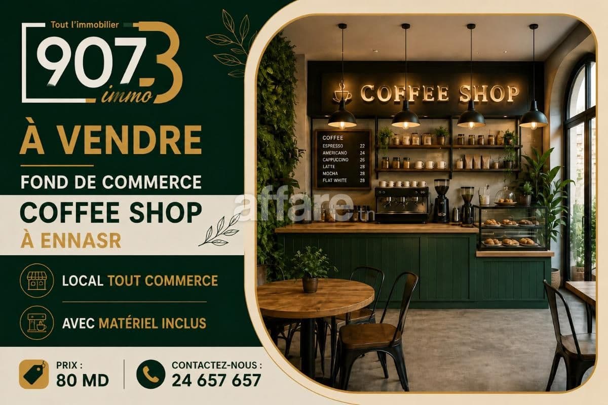 À vendre Fonds de commerce Coffee Shop à Ennasr 2
