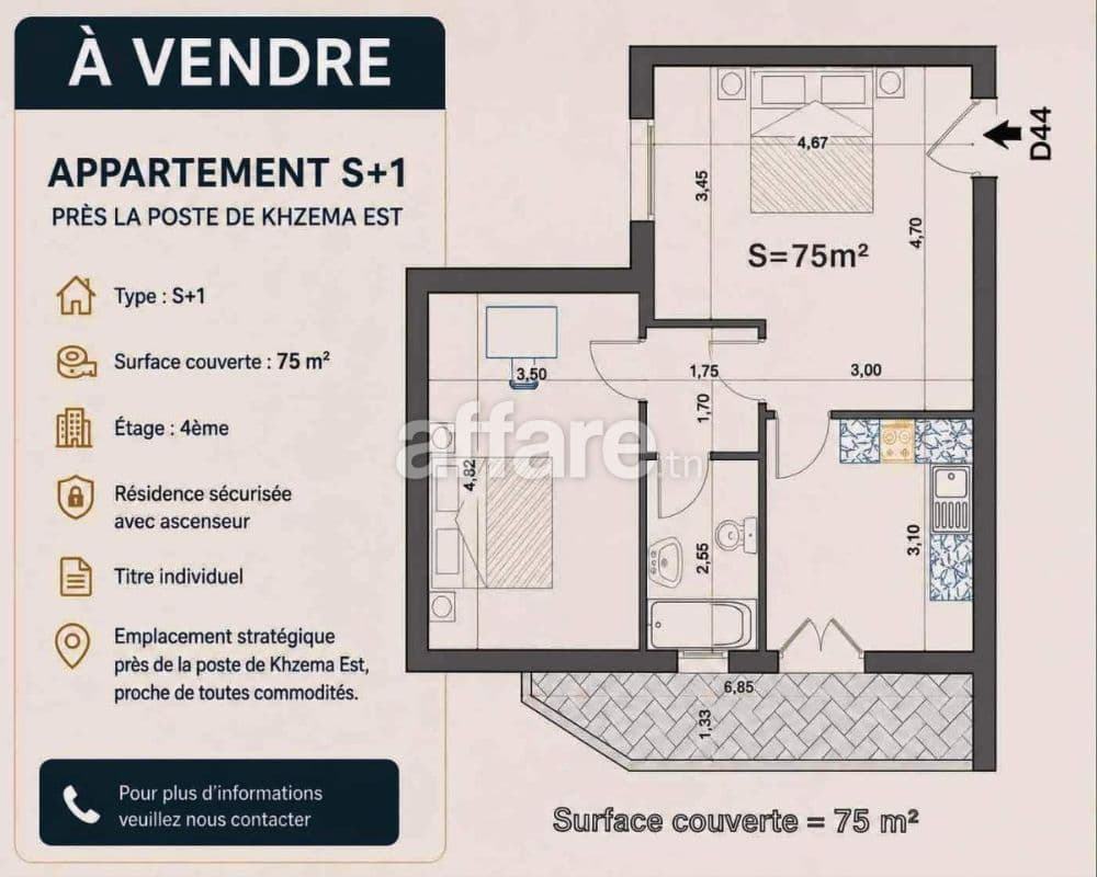 Ne Rater Pas Appartement S+1 Prés la Poste Khzema EST