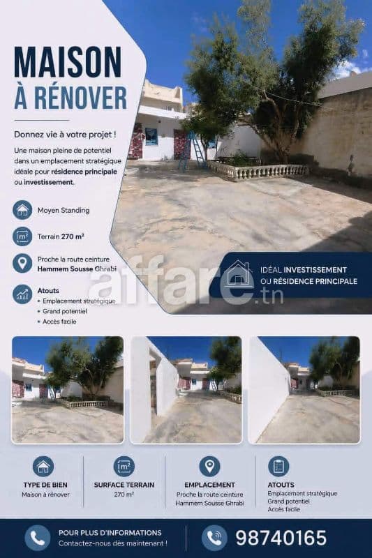 Maison à Rénover Proche la Route Ceinture Hammem Sousse