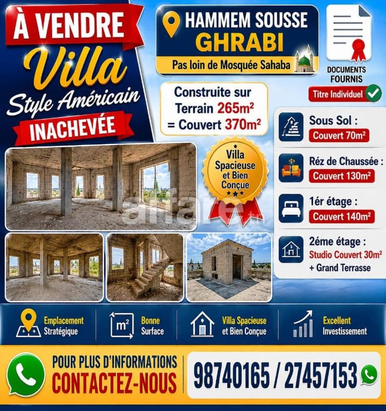 Villa Style Américain Inachevé Hammem Sousse Ghrabi
