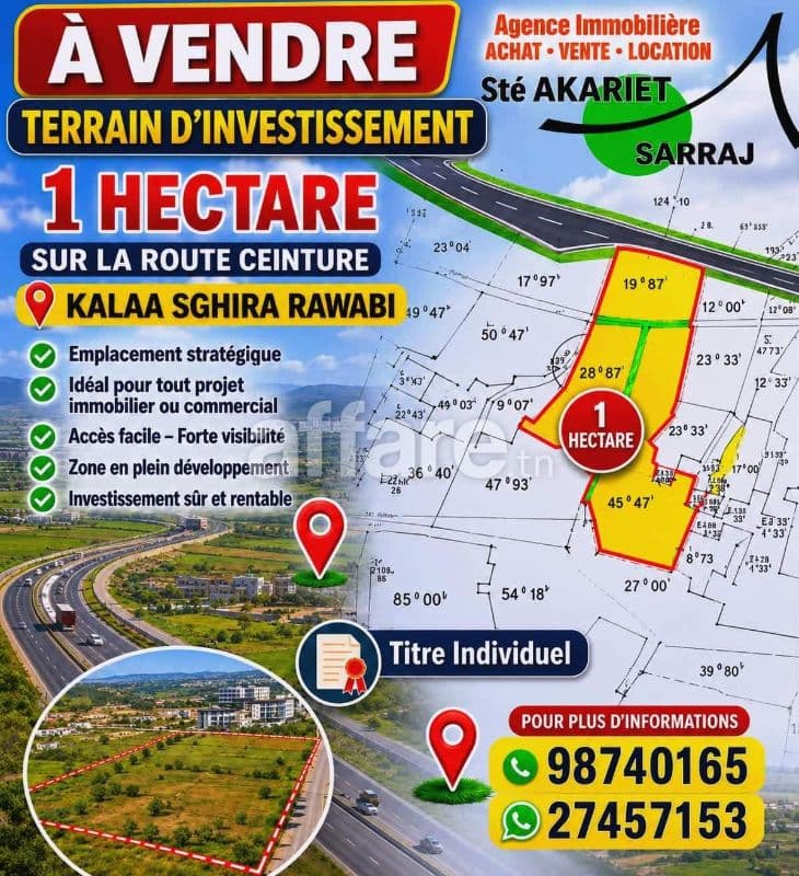 Terrain d invesstisement 1 Hectare Kalaa Sghira Rawabi