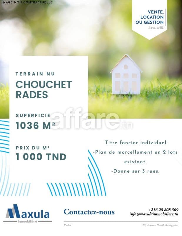 À VENDRE TERRAIN DE 1036M² À CHOUCHET RADES