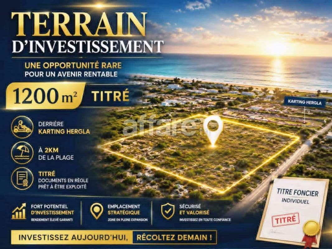 Terrain d Investissement 1200m² derrière Karting Hergla