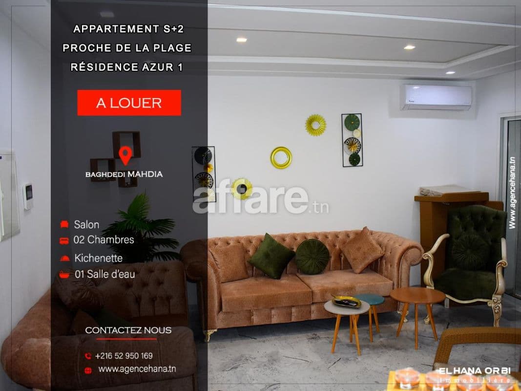 A louer s+2 rz azur 1 appartement à plage baghdedi