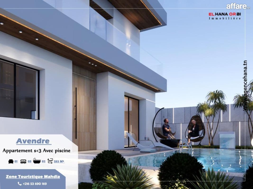 Bien a vendre s+3 avec piscine en plein zone touristique 