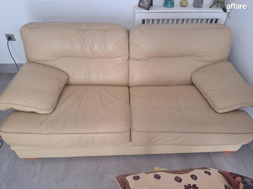 Canapé cuir beige clair LIGNE ROSET