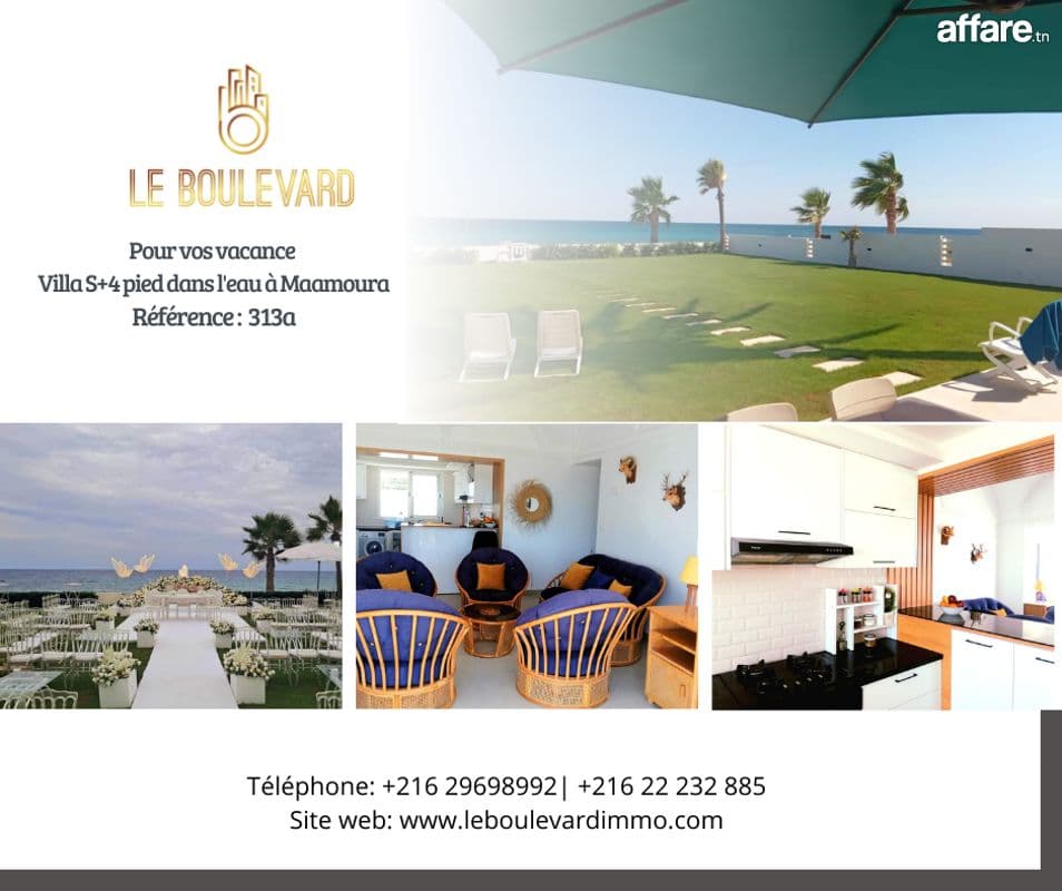 A Louer Villa S+4 Avec Jardin Pied Dans L'eau à Maamoura 