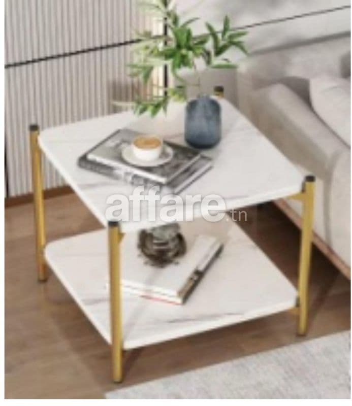 Table Basse Design en Marbre Blanc et Métal Doré TB-010