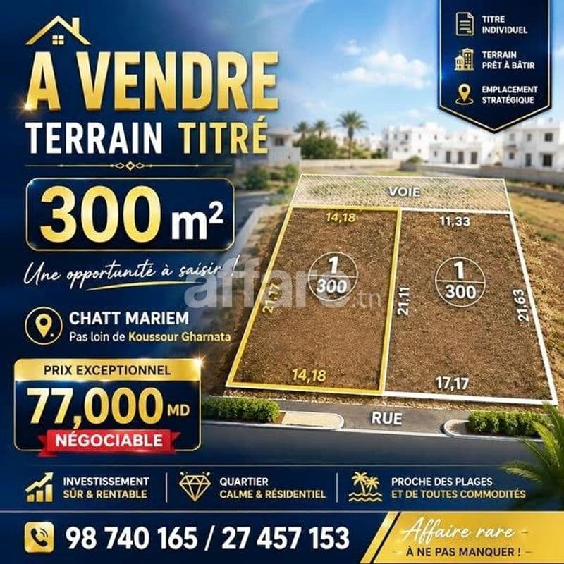 #Lot [#300m²] #Chatt Mariem Pas loin de #Koussour Gharnata