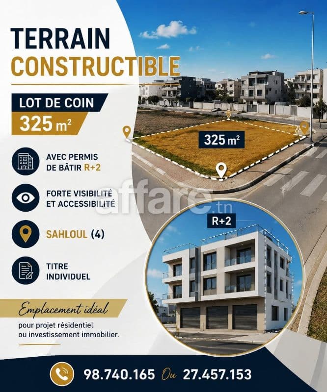 Terrain 325m² Avec Permis de Bâtir R+2 Sahloul 4