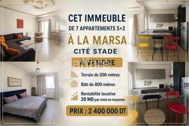 A vendre un immeuble de rapport de 7 appartements à la Marsa