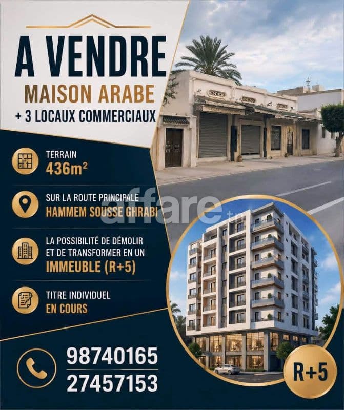 Maison Arabe + 3 Locaux Commercieaux Hammem Sousse