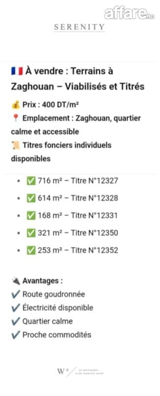 Terrains à Vendre ZAghouan