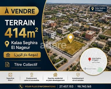 Opportunité Terrain 414m² Kalaa Seghira El Nageur