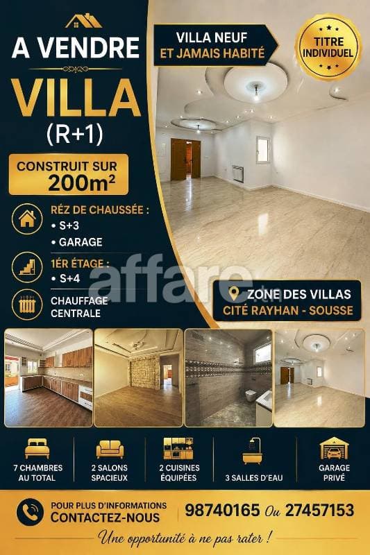 OFFRE Villa R+1 Neuf Et Jamais Habité Cité Rayhan Sousse